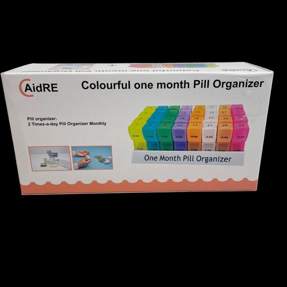 Colourful One Month Pill Organizer With 32 Compartments For AM & PM Use By AidRE - Picture 1 of 7